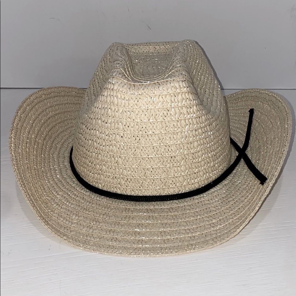 Stylish Straw Cowboy Hat Natural With Thin  Black Band And Adjustable Chin Strap
